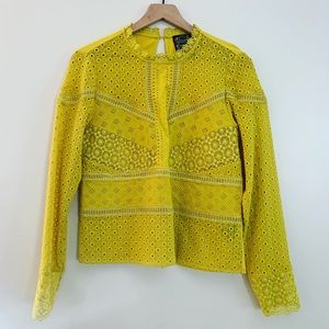 Yellow embroidered top from Anthropologie
